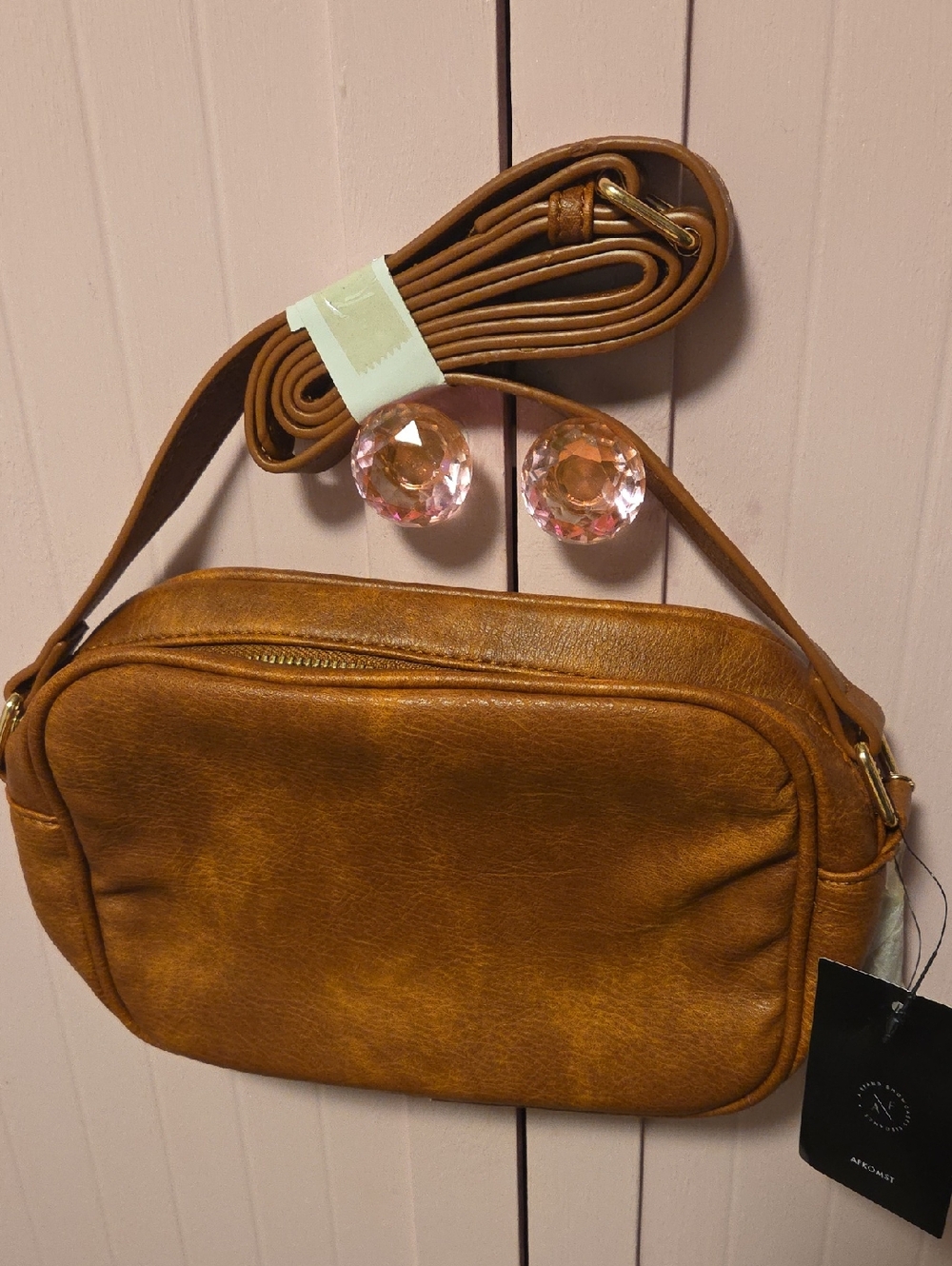 Everyday Tan Leatherette Crossbody Bag - Unbranded
